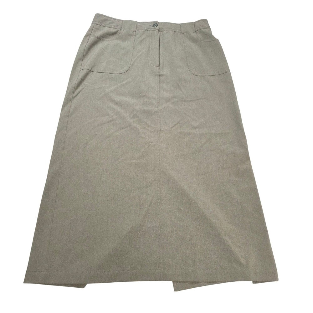 Christopher & Banks Stretch Midi Skirt Women's Size 12 Olive Green Back Vent Y2K
